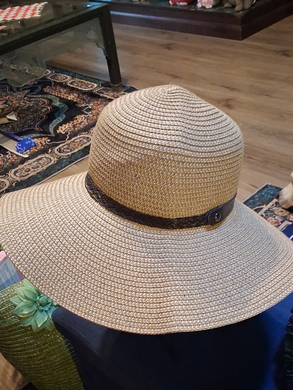 Wide-Brim Straw Sun Hat with Braided Brown Band - Natural